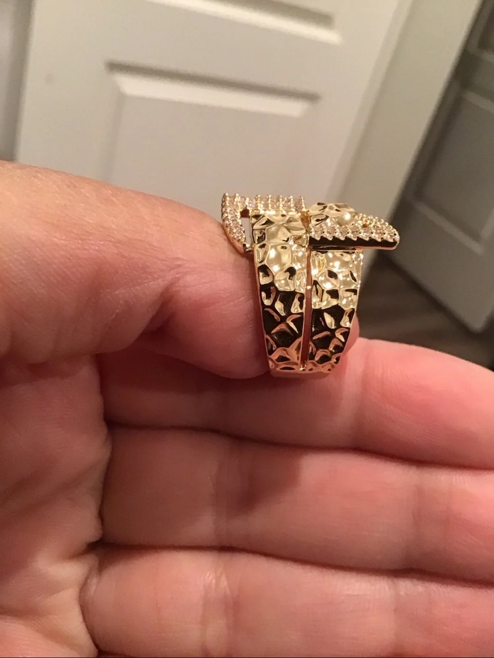 New 14k Gold Filled Nugget Buckle Ring with Pavé Accents- Adjustable.